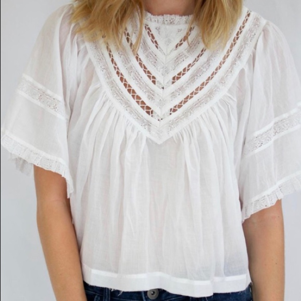 Free People S sheer white lace cotton boho top. NWOT